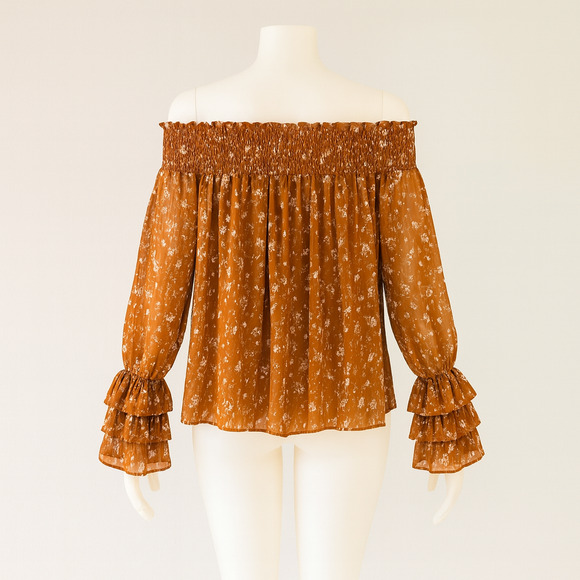 CeCe S Off Shoulder Floral Blouse Ruffle Sleeve Boho Cottagecore Garden Romantic - Picture 2 of 10